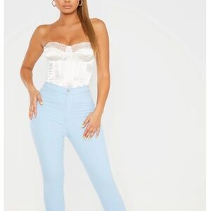 White Lace Trim Satin Corset